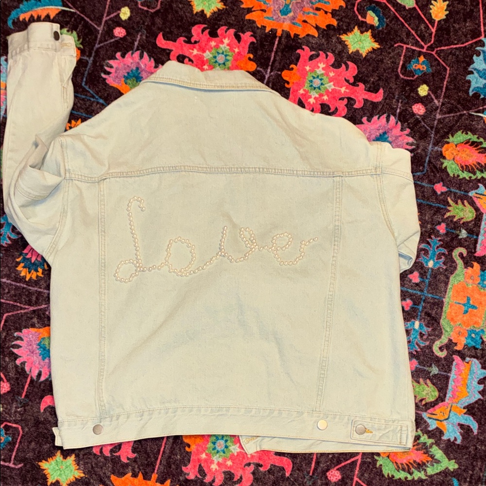 Embroidered Denim Jacket with 'Love' Design